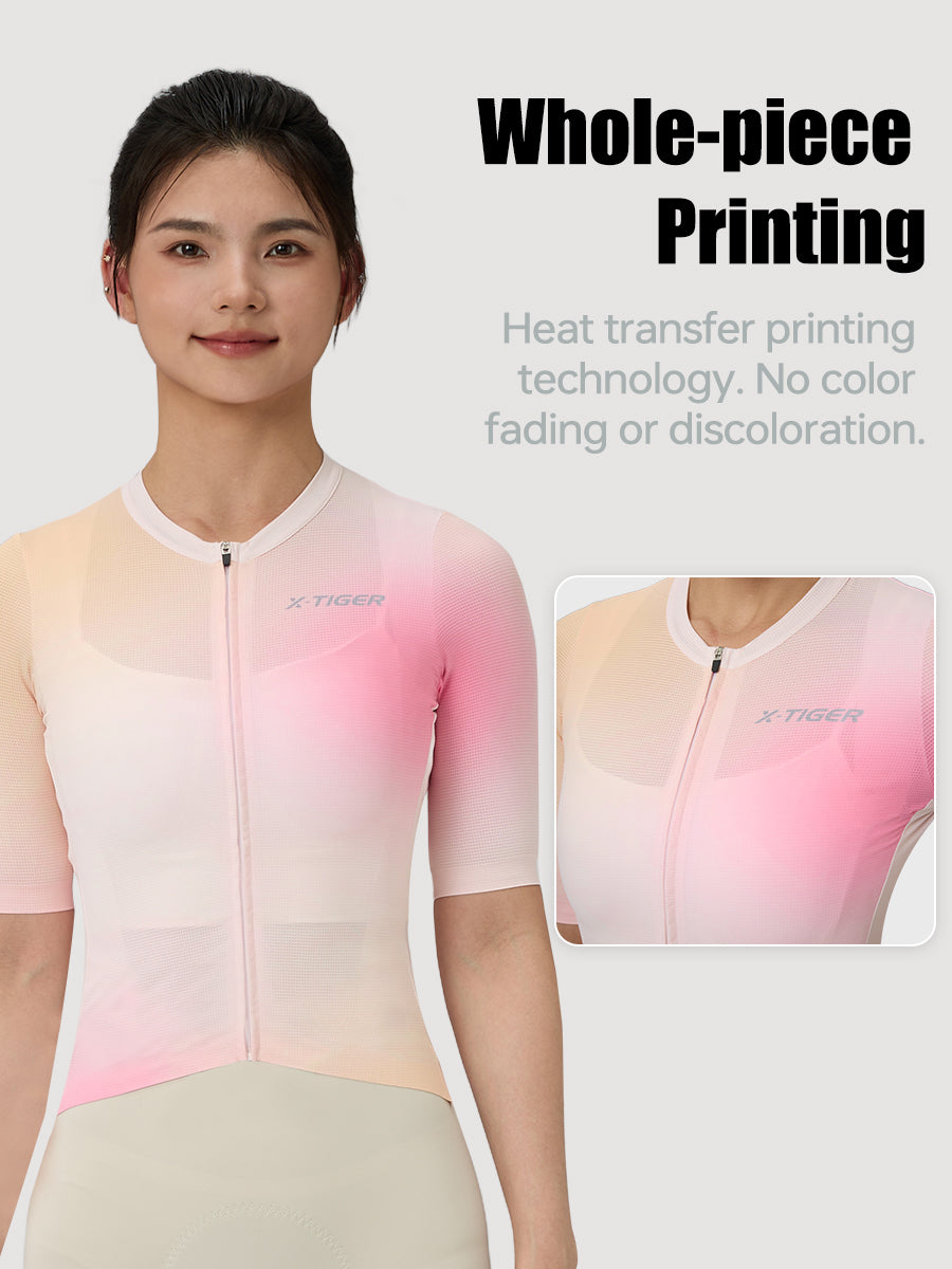 X-TIGER Women's Short Sleeve Cycling Jersey | YKK Zipper Mesh Bike Top