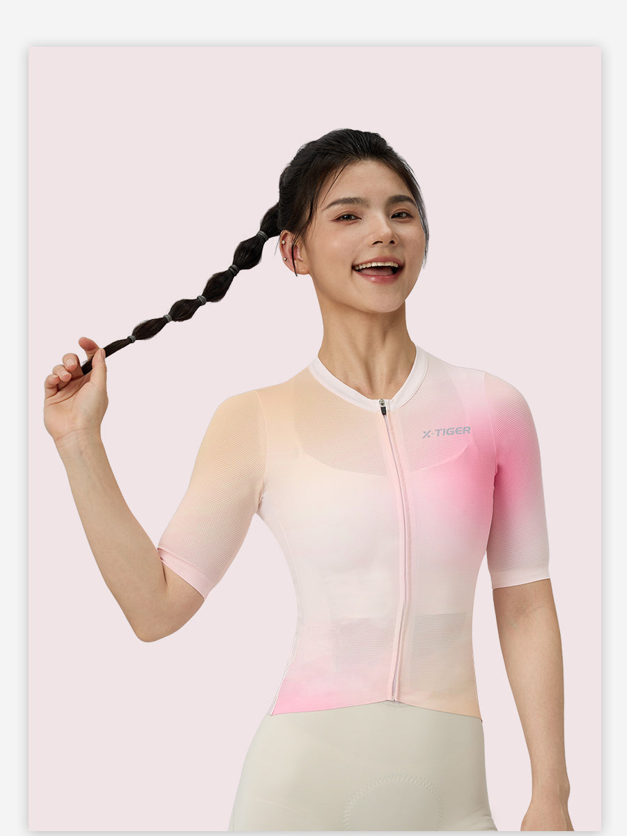 X-TIGER Women's Short Sleeve Cycling Jersey | YKK Zipper Mesh Bike Top