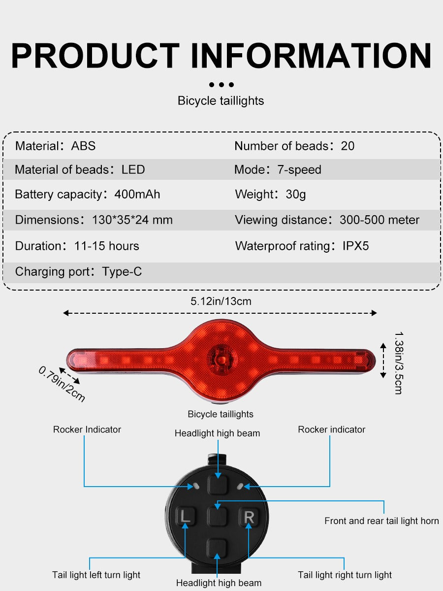 Bicycle Tail Light Multi-mode Alarm Intelligent Tail Light Rechargeable Remote Tail Light Cycling Warning Lights Night Lights