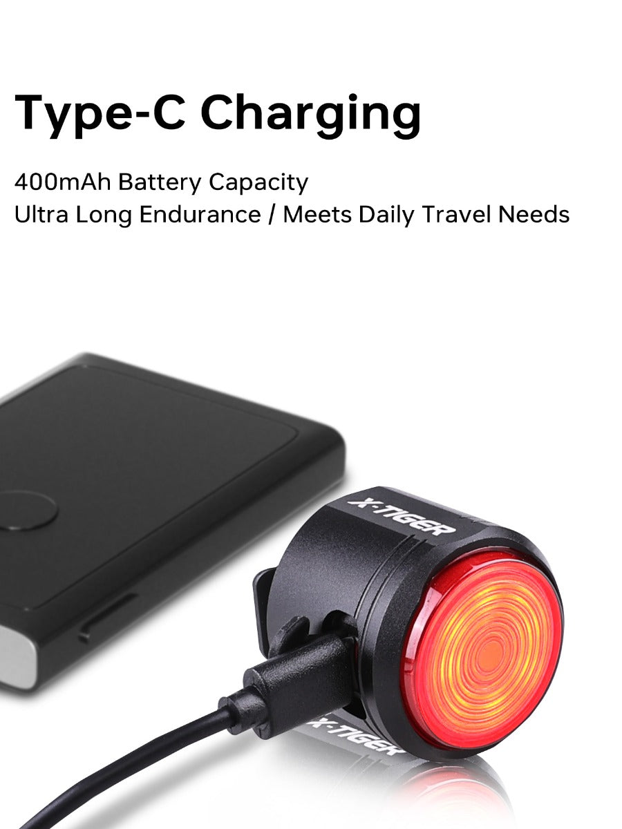 X-TIGER Bike Rear Light High Brightness Smart Brake Sensing Light IPX6 Waterproof LED Charging Taillight
