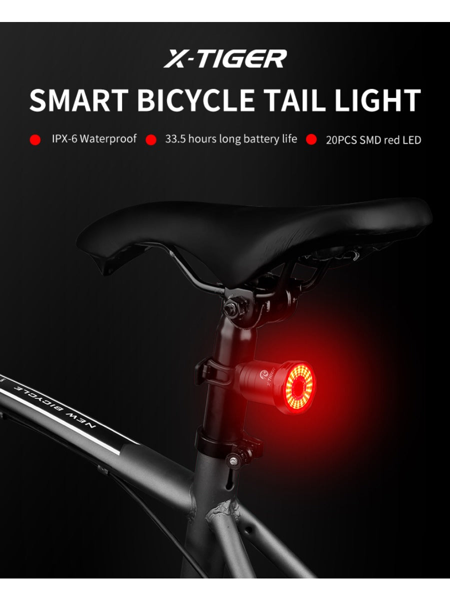 X-TIGER Road Bike Rear Light Smart Brake Sensor Light Bike Tail Light IPX6 Waterproof Rechargeable Tail Light