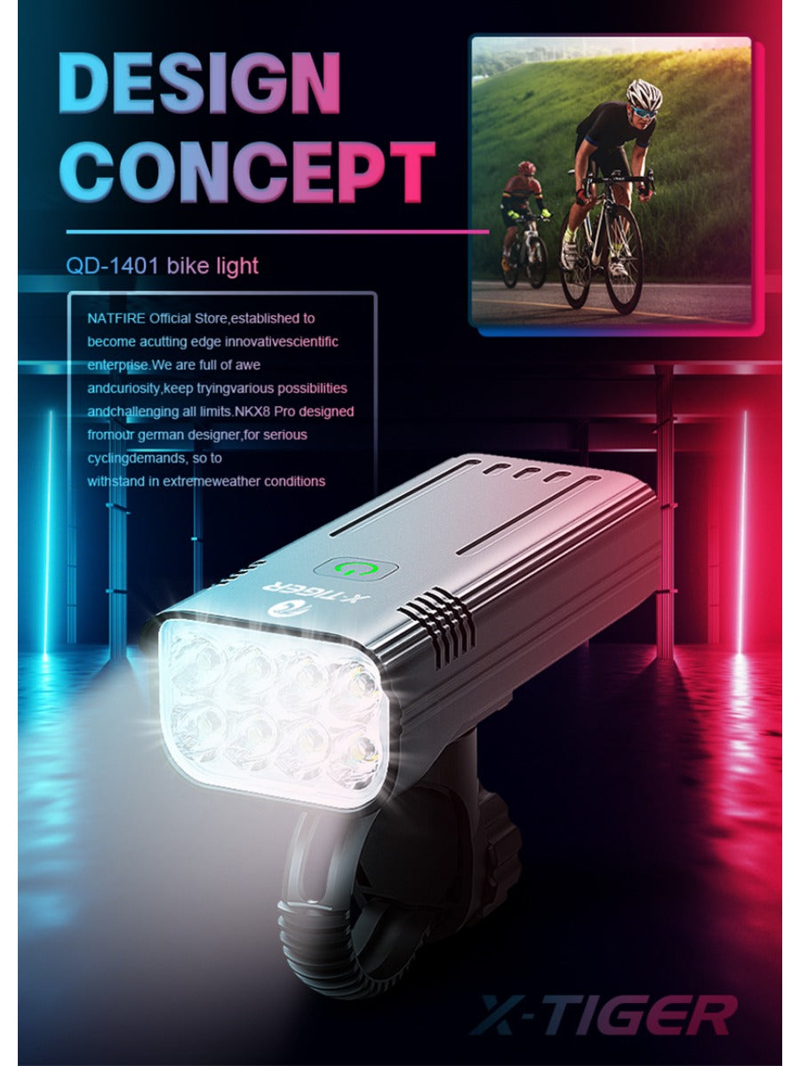 X-TIGER Bike Light Set Powerful USB Rechargeable Bright 10000mAh Bicycle Front Lights IPX5 Waterproof Front Lamp