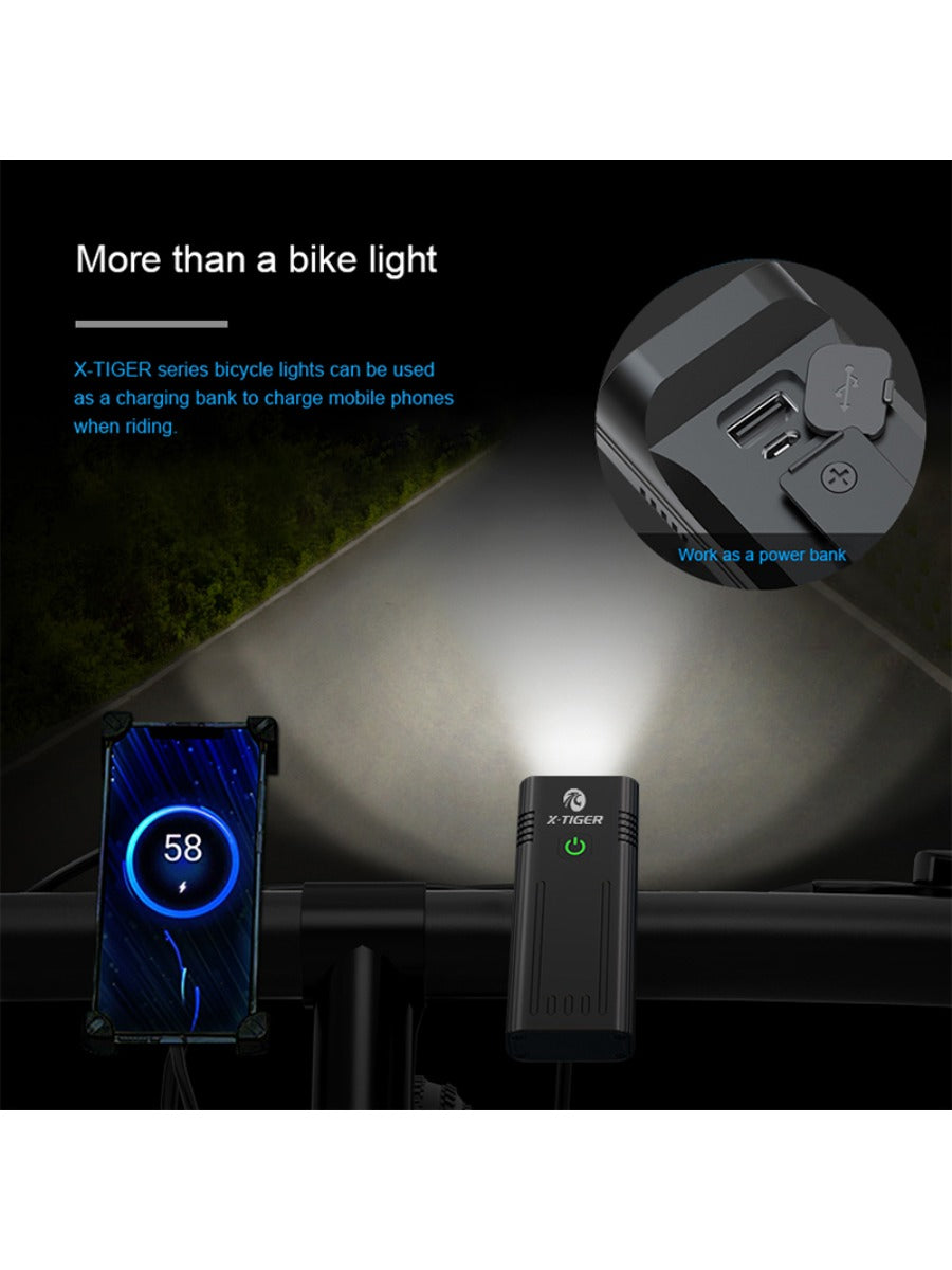 X-TIGER Bike Light Set Powerful USB Rechargeable Bright 10000mAh Bicycle Front Lights IPX5 Waterproof Front Lamp