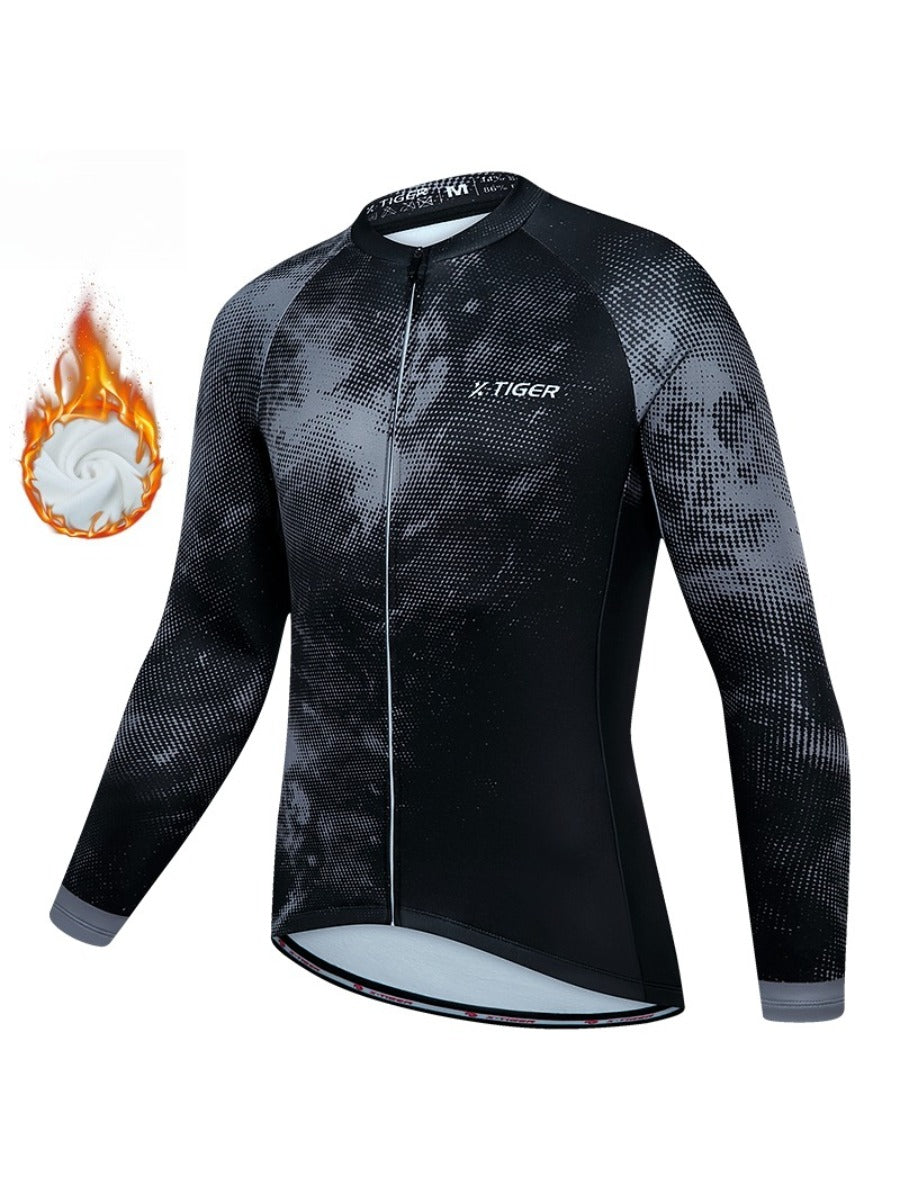 X-TIGER Men’s Pro Fleece Lycra Long Sleeve Cycling Jersey