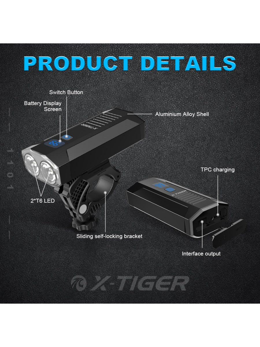 X-TIGER Bike Front Light Set Waterproof MTB Bicycle Lamp 5200mAh USB Rechargeable LED Bike Accessory Headlight Tail Light Set