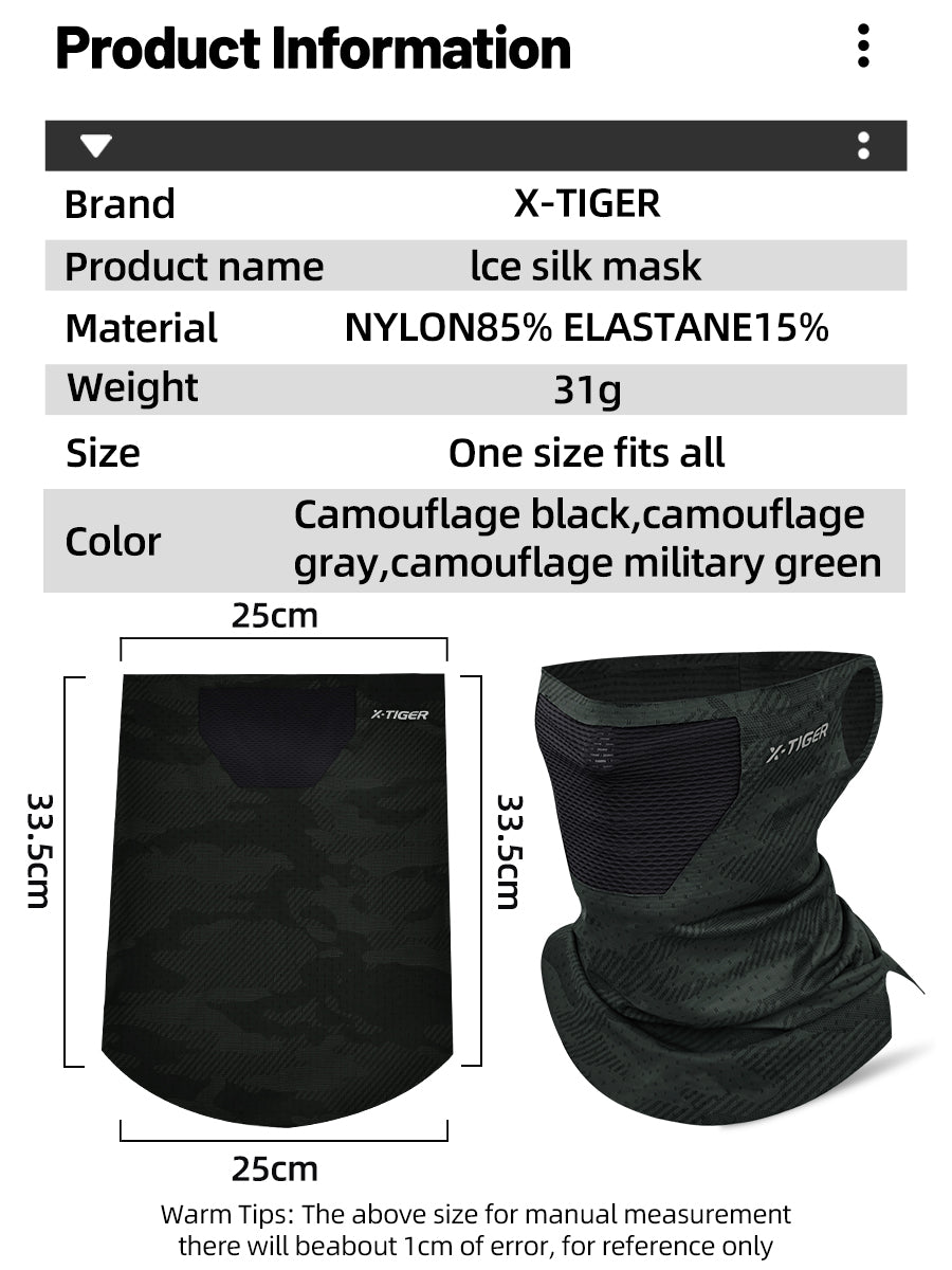X-TIGER Sports lce Silk Mask Outdoor Cycling Bandana Summer Breathable Quick Dry UV Protective Headgear Running Scarf Men Women