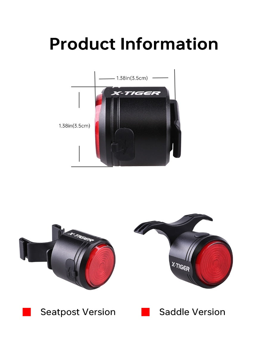 X-TIGER Bike Rear Light High Brightness Smart Brake Sensing Light IPX6 Waterproof LED Charging Taillight
