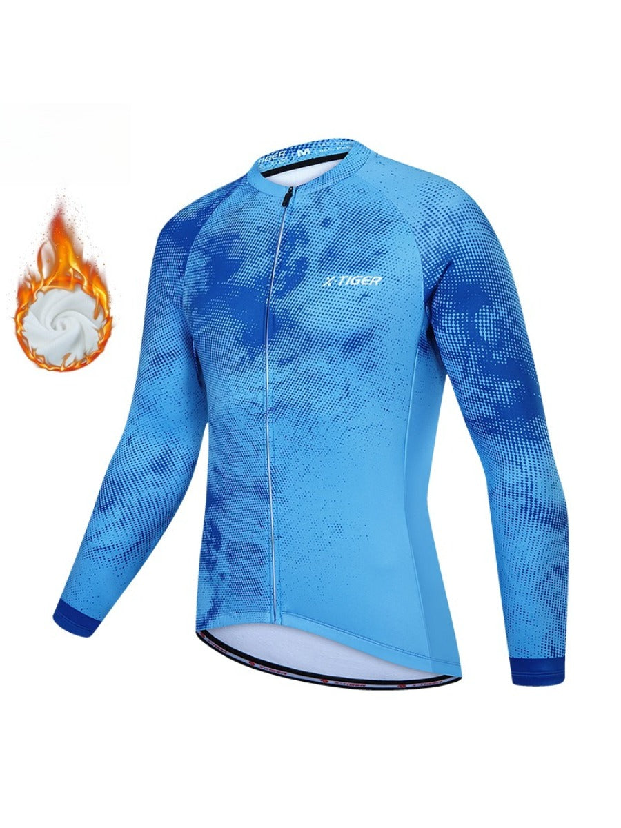 X-TIGER Men’s Pro Fleece Lycra Long Sleeve Cycling Jersey