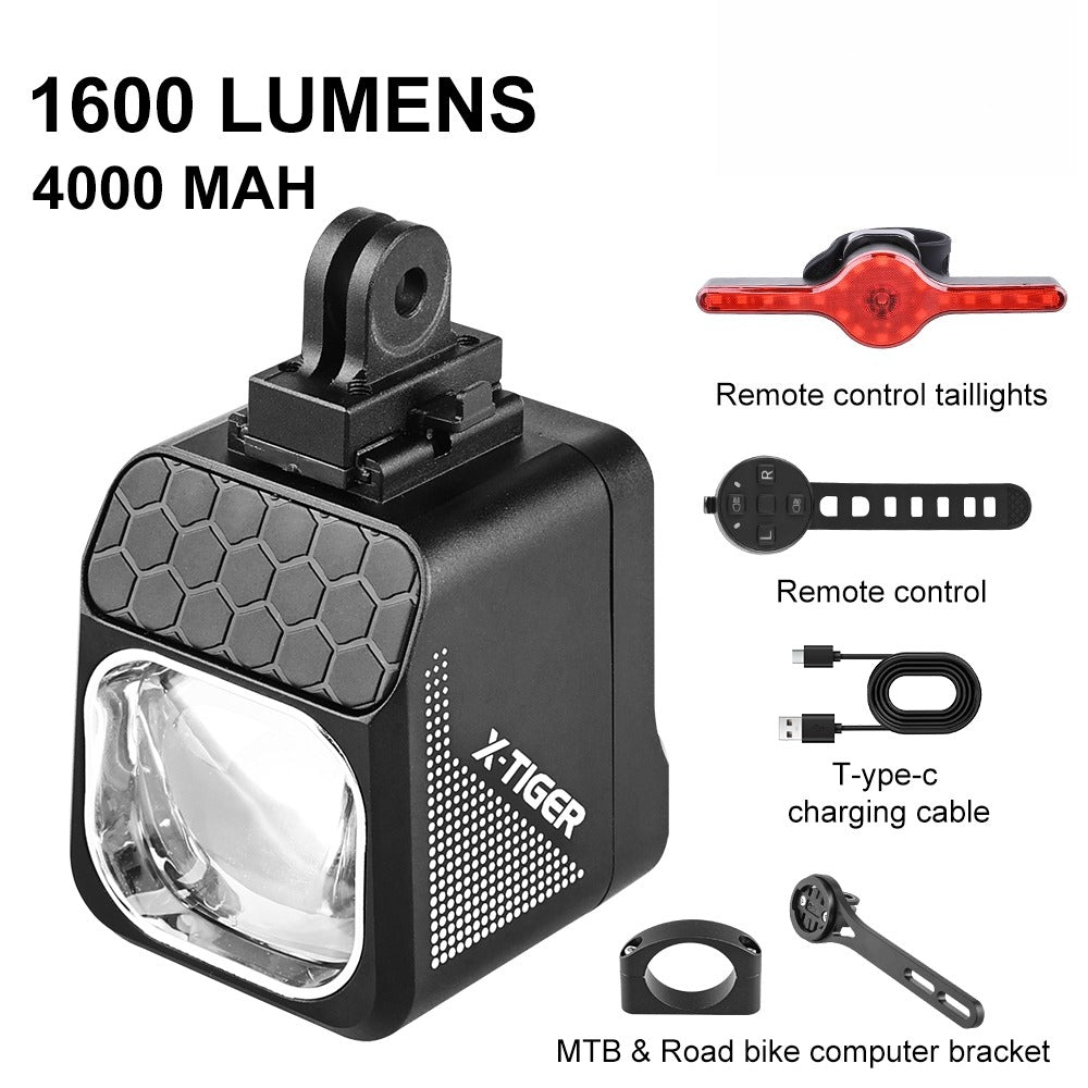 X-TIGER 1600 LM Bicycle Light High Low Beam Night Riding Headlight GoPro Hanging Wireless Remote Control MTB Road Bicycle Lights