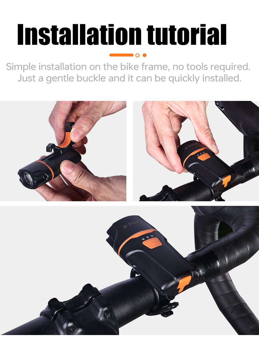 X-TIGER Bicycle front lamp High Brightness Lightweight Bike Light Type-C Rechargeable 6 Modes Night Cycling Front Flashlig