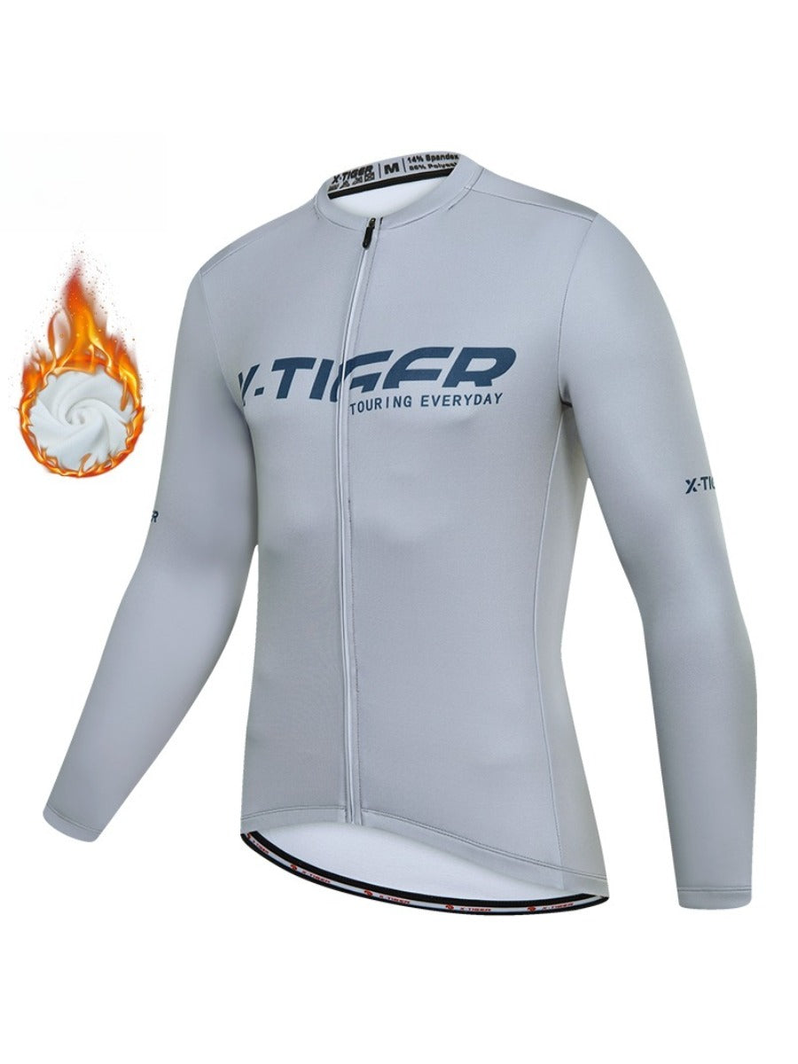 X-TIGER Men’s Pro Fleece Lycra Long Sleeve Cycling Jersey