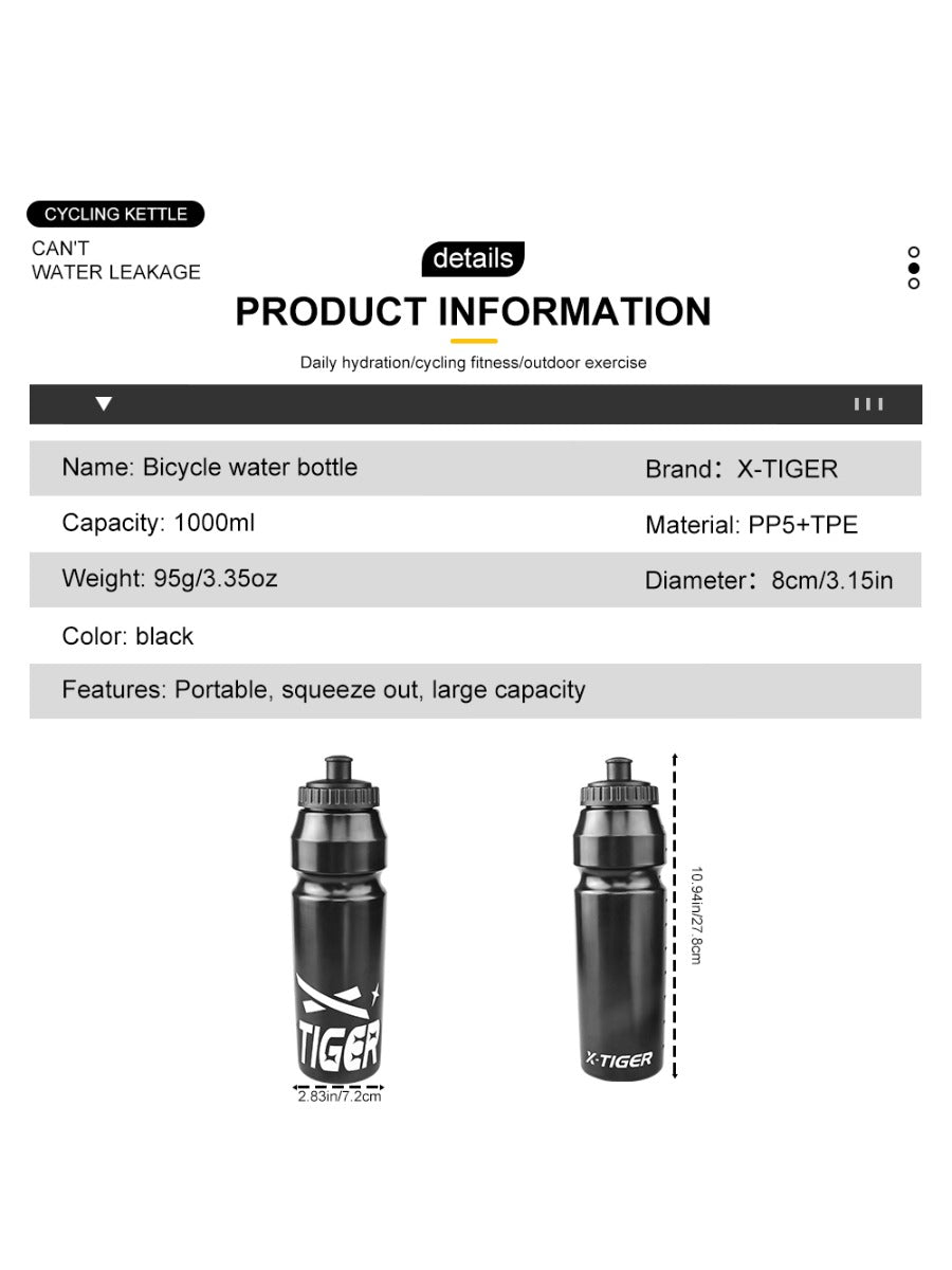X-TIGER 1000ML Bike Water Bottle Press Type Leak Proof Outdoor Cycling Sports Kettle