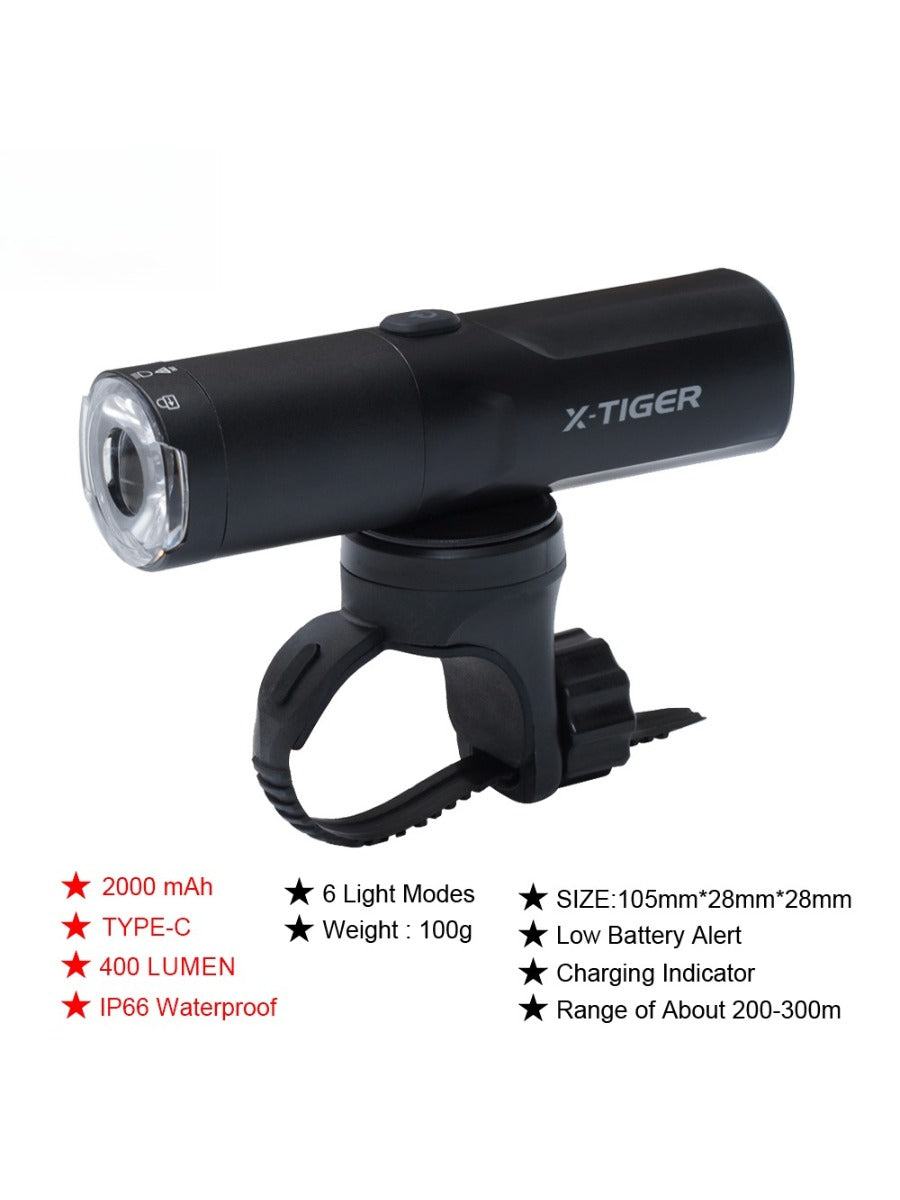 X-TIGER Bicycle Light IP66 Rainproof Bike Flashlight Type-C Rechargeable MTB Road Bike Front Lamp