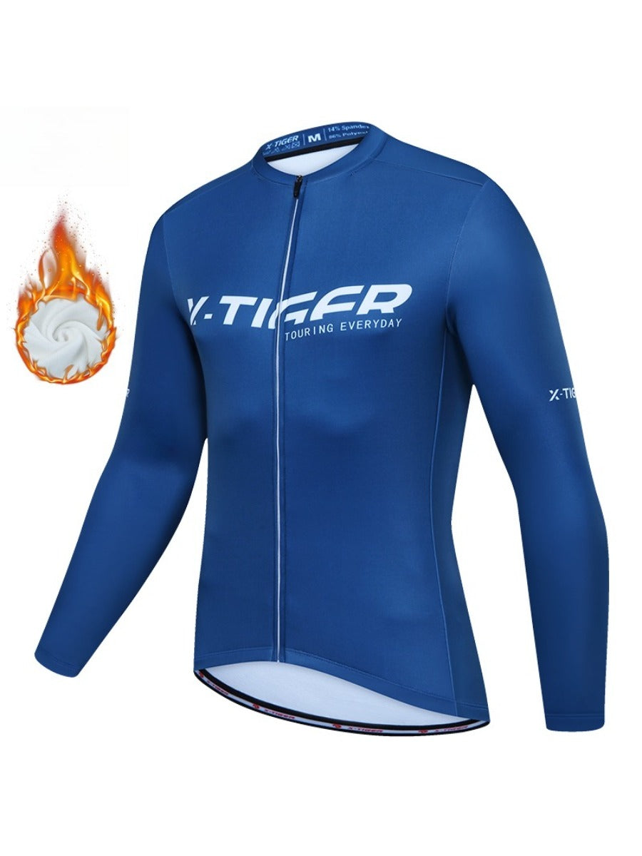 X-TIGER Men’s Pro Fleece Lycra Long Sleeve Cycling Jersey