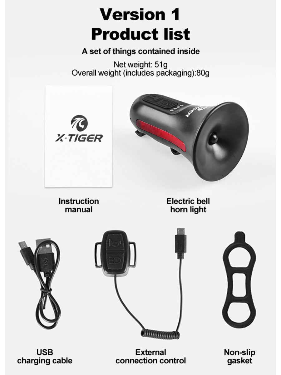 X-TIGER Waterproof Electronic Bike Horn High Decibel Warning Bell 6 Hours Battery