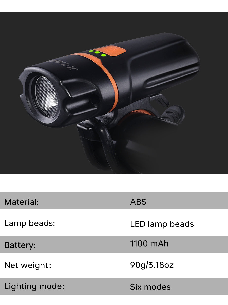 X-TIGER Bicycle front lamp High Brightness Lightweight Bike Light Type-C Rechargeable 6 Modes Night Cycling Front Flashlig