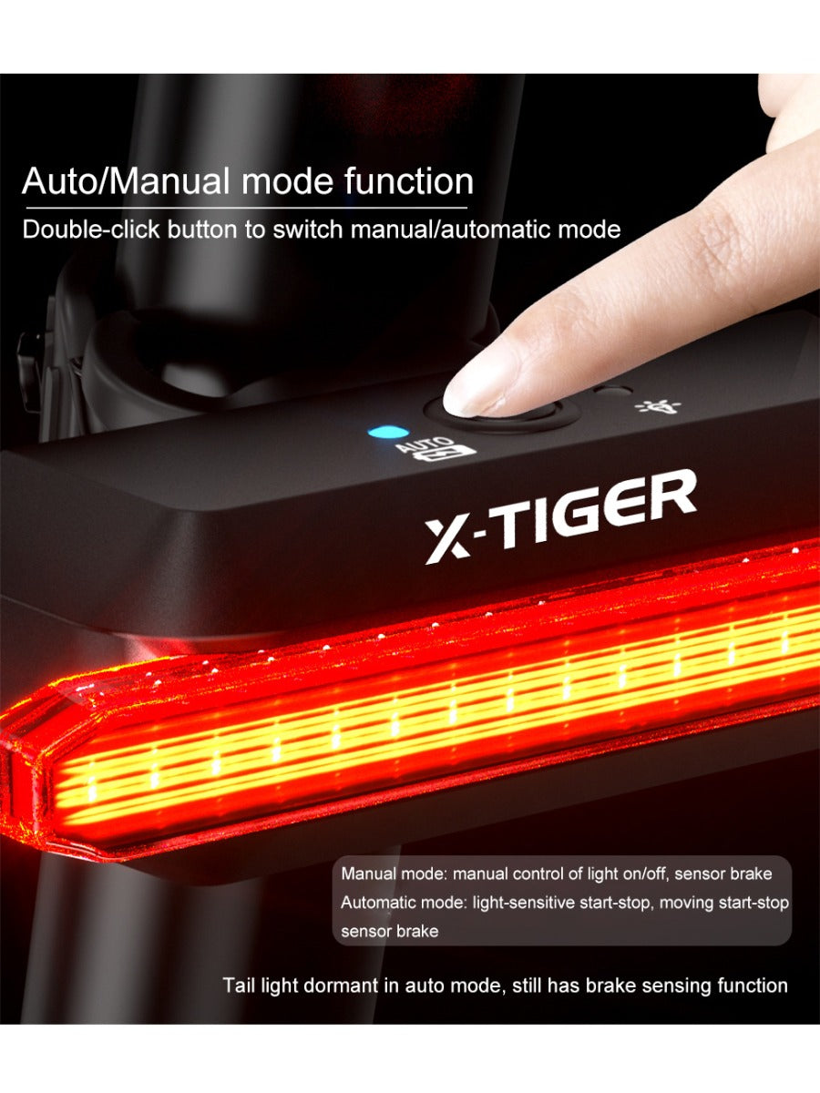 X-TIGER Bicycle Tail Light Smart Brake Sensor Light IPX5 Waterproof LED Rechargeable Cycling Tail Light Warning Light