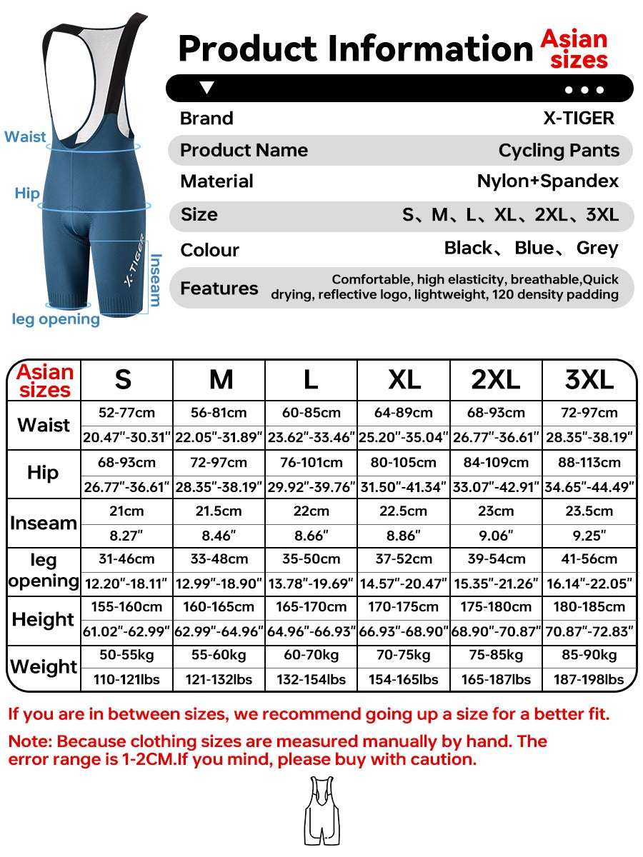 X-TIGER Men's Pro Cycling Bib Shorts | 120D Padded 8-Hour Long