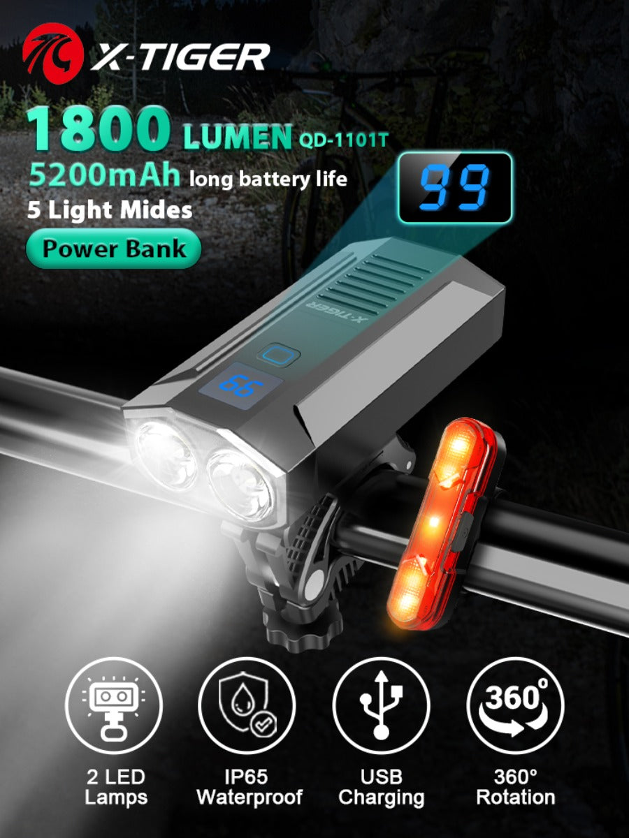 X-TIGER Bike Front Light Set Waterproof MTB Bicycle Lamp 5200mAh USB Rechargeable LED Bike Accessory Headlight Tail Light Set