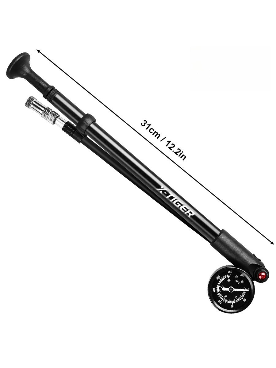 X-TIGER 25cm Shock Pump 300PSI Bicycle Manual Air Pump with Gauge for MTB Fork & Rear Suspension