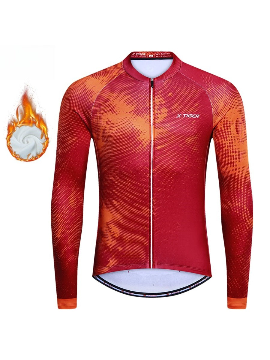 X-TIGER Men’s Pro Fleece Lycra Long Sleeve Cycling Jersey