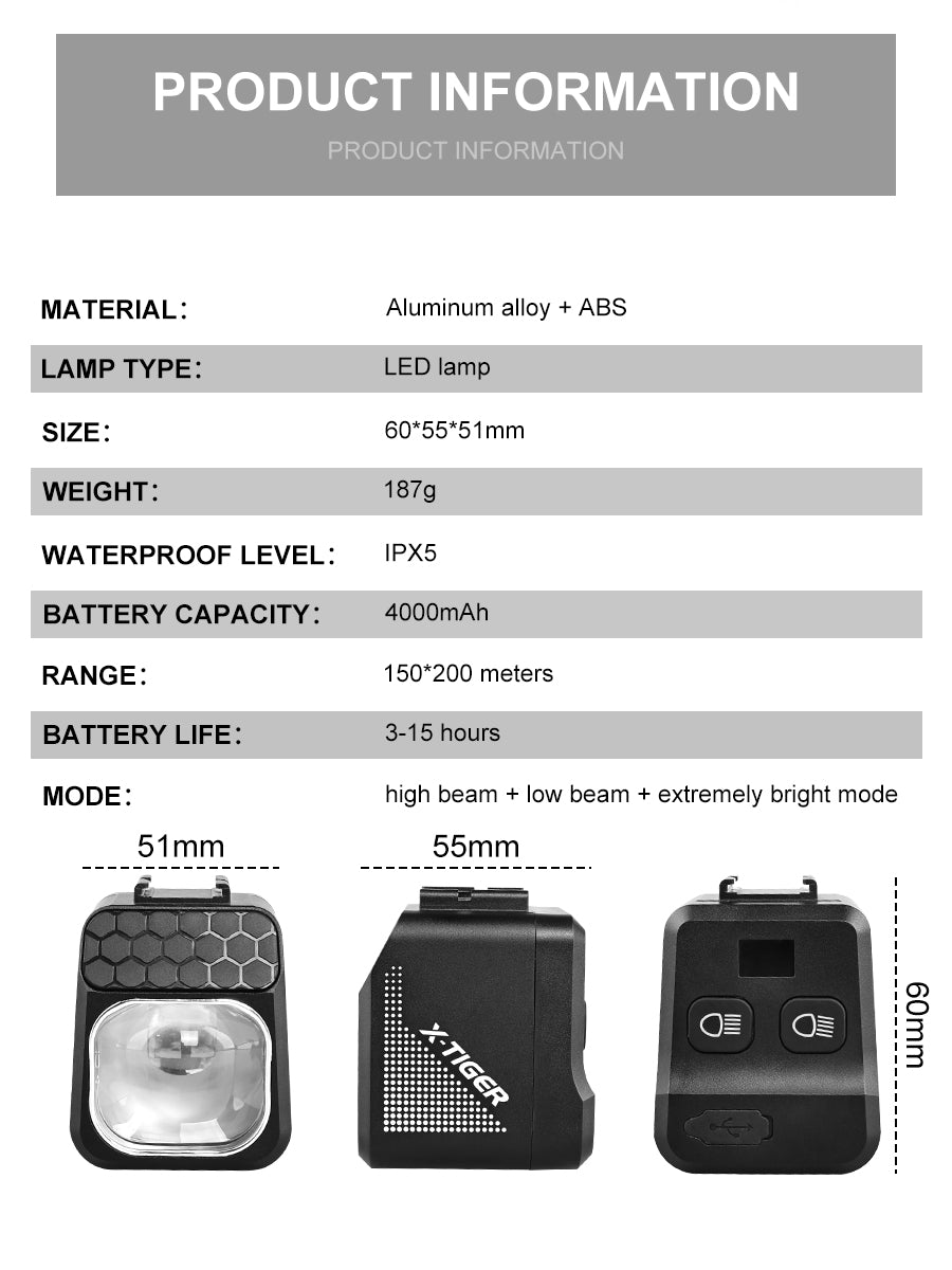 X-TIGER 1600 LM Bicycle Light High Low Beam Night Riding Headlight GoPro Hanging Wireless Remote Control MTB Road Bicycle Lights