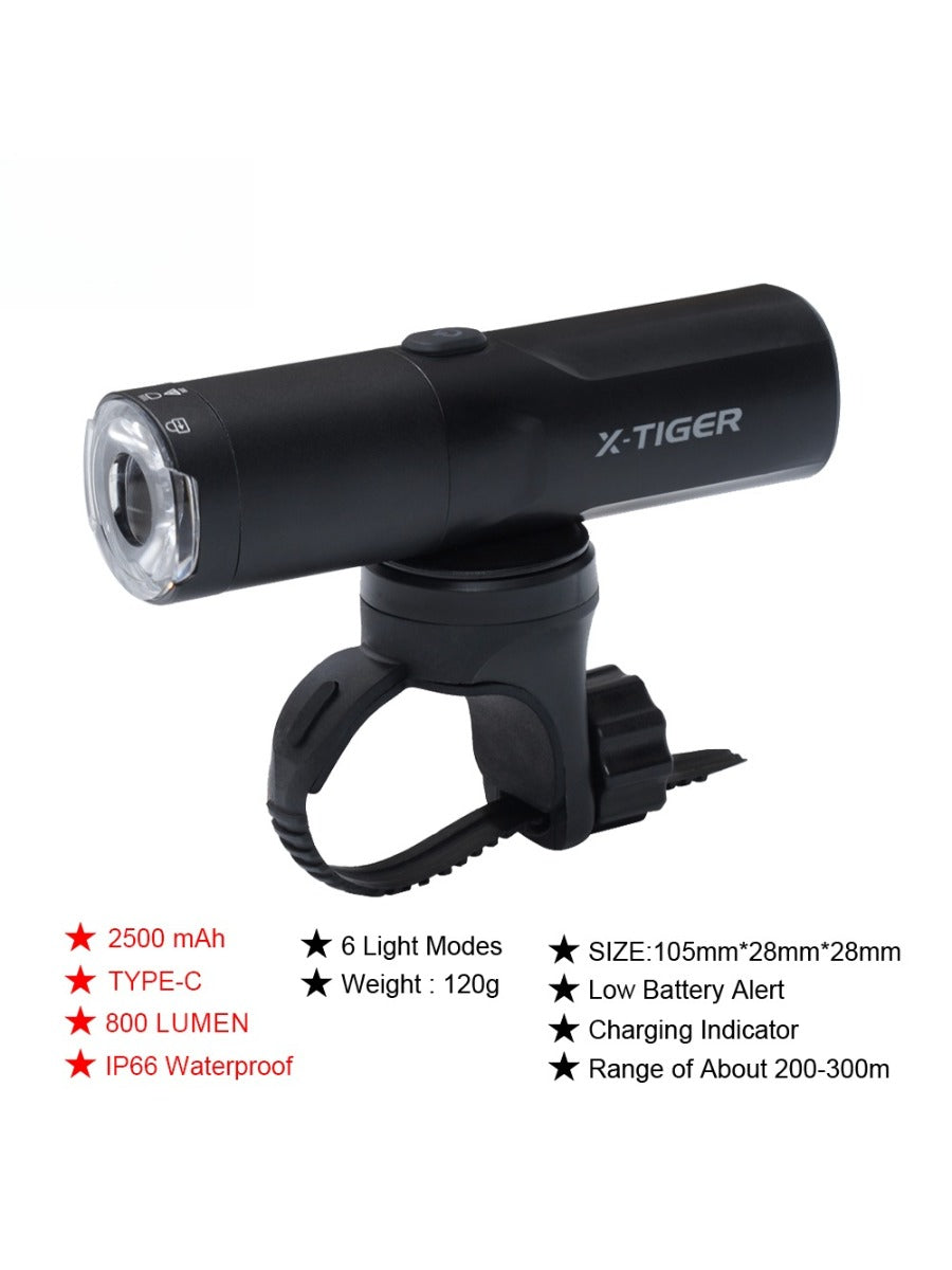 X-TIGER Bicycle Light IP66 Rainproof Bike Flashlight Type-C Rechargeable MTB Road Bike Front Lamp