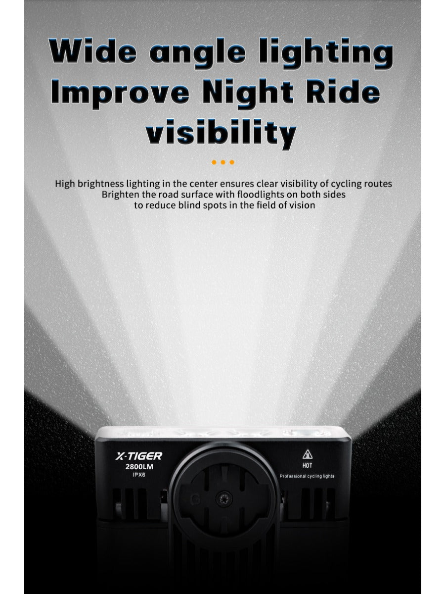 X-TIGER Bike Lights 2800LM IPX6 Waterproof Bike Headlight Night Riding Compatible with Garmin/GoPro Mount Bicycle Front Light