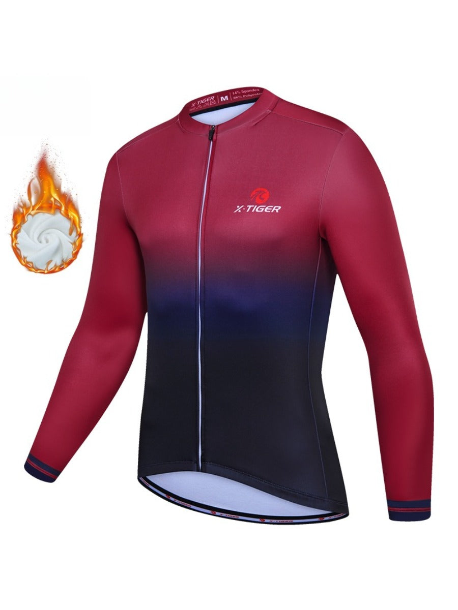 X-TIGER Men’s Pro Fleece Lycra Long Sleeve Cycling Jersey