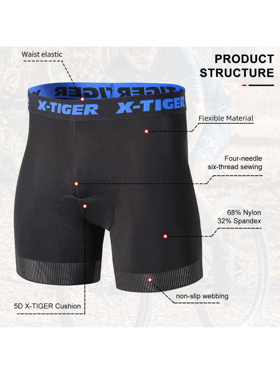 X-TIGER Men’s High-Waist Cycling Underwear with Anti-Slip Leg Grips