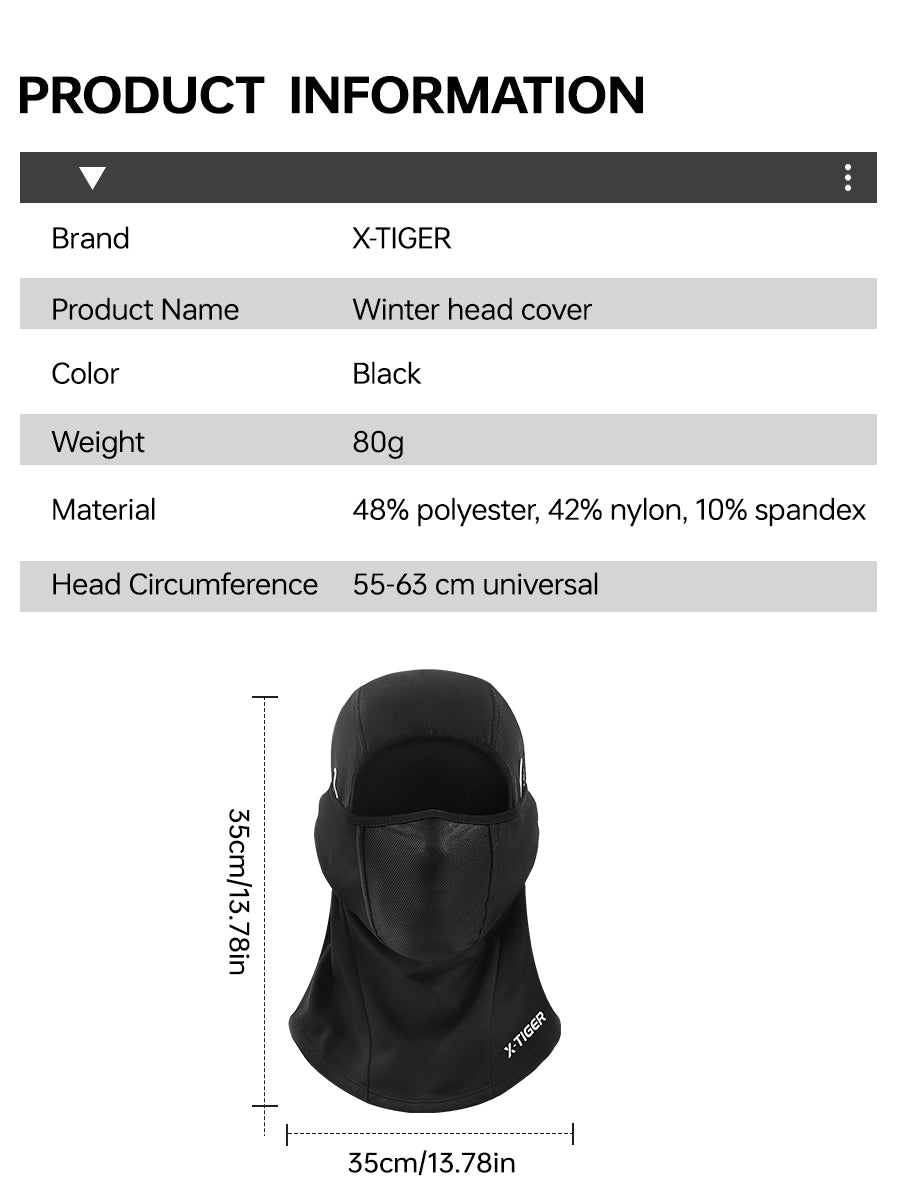 X-TIGER Winter Ski Mask Cycling Mask Anti-Dust Cycling Mask with Filter Windproof Full Face Cover Balaclava Skiing Skating Hat