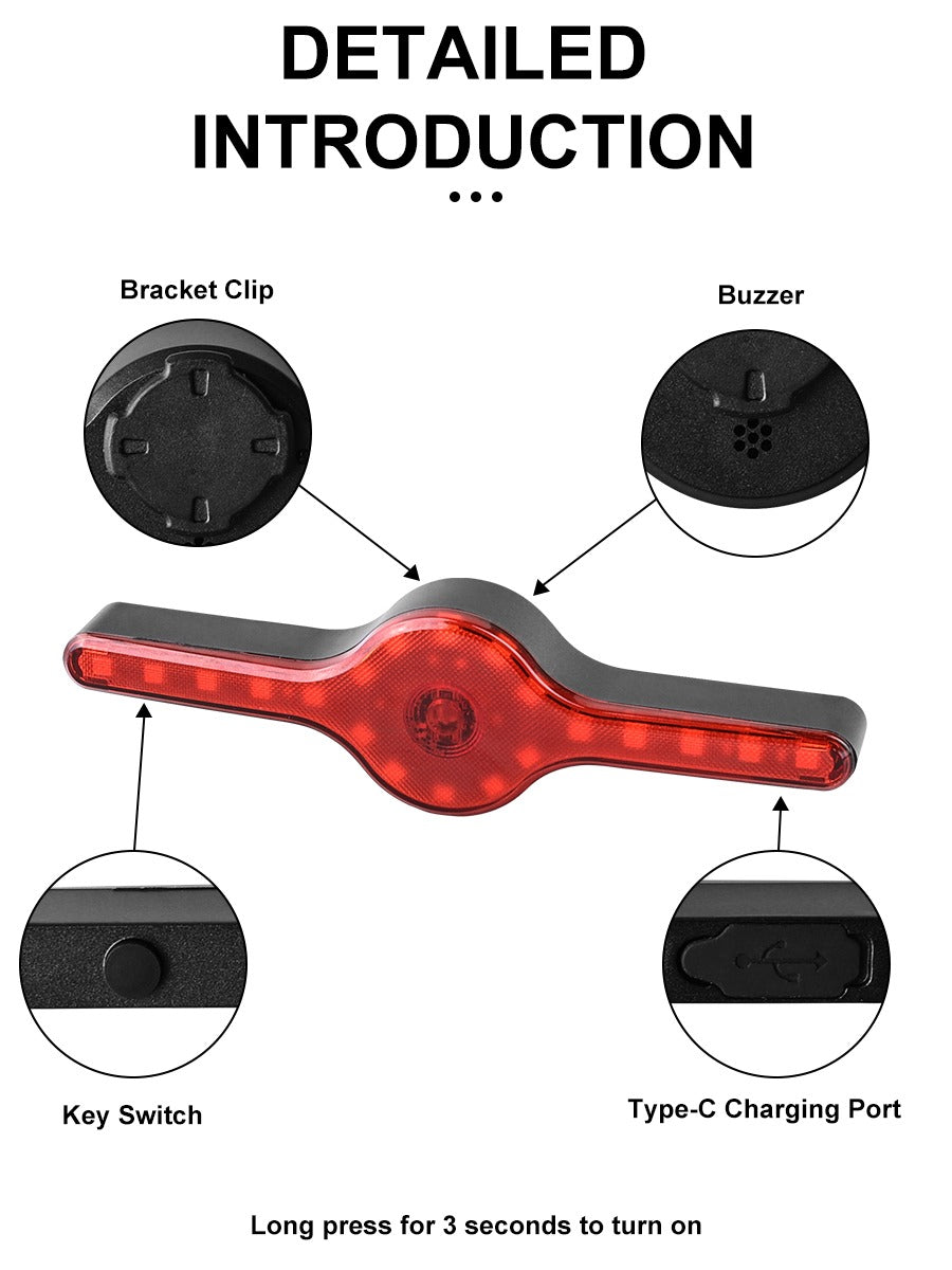 Bicycle Tail Light Multi-mode Alarm Intelligent Tail Light Rechargeable Remote Tail Light Cycling Warning Lights Night Lights