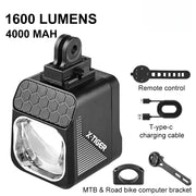 X-TIGER 1600 LM Bicycle Light High Low Beam Night Riding Headlight GoPro Hanging Wireless Remote Control MTB Road Bicycle Lights