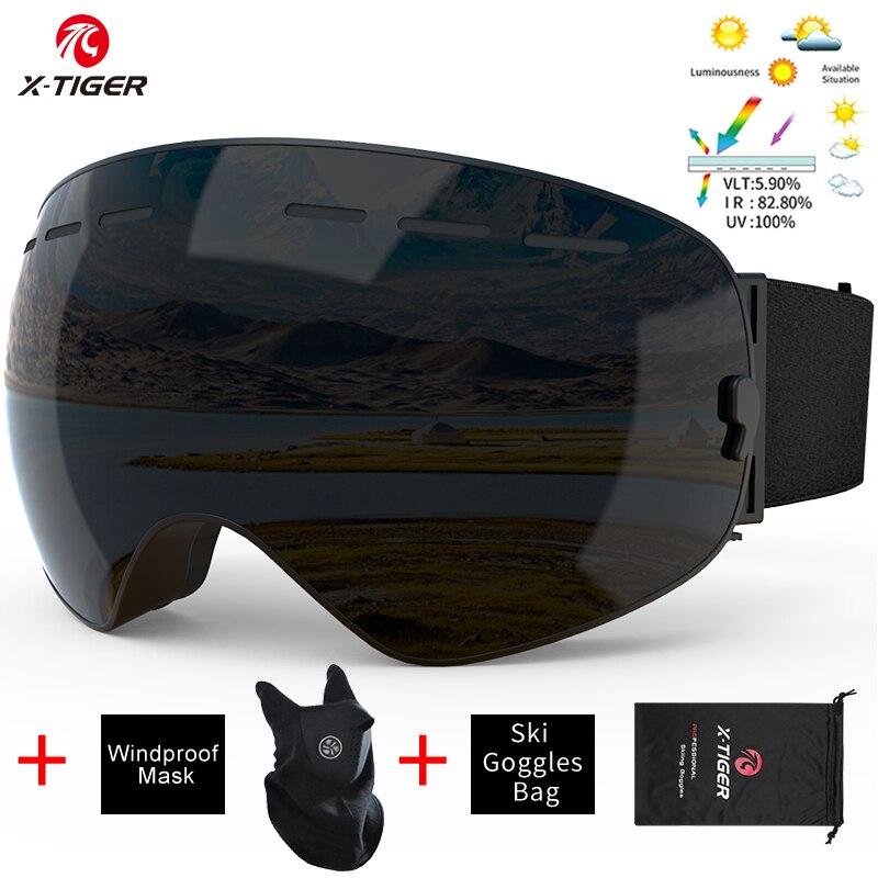 UV400 Anti-Fog Big Ski Mask Glasses - X-Tiger
