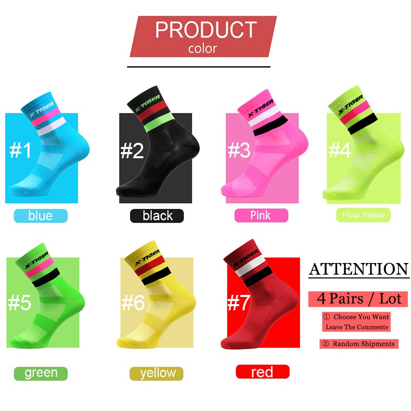 4 Pairs/lot Professional Cycling Socks - X-Tiger