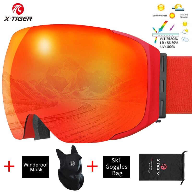 UV400 Anti-Fog Big Ski Mask Glasses - X-Tiger